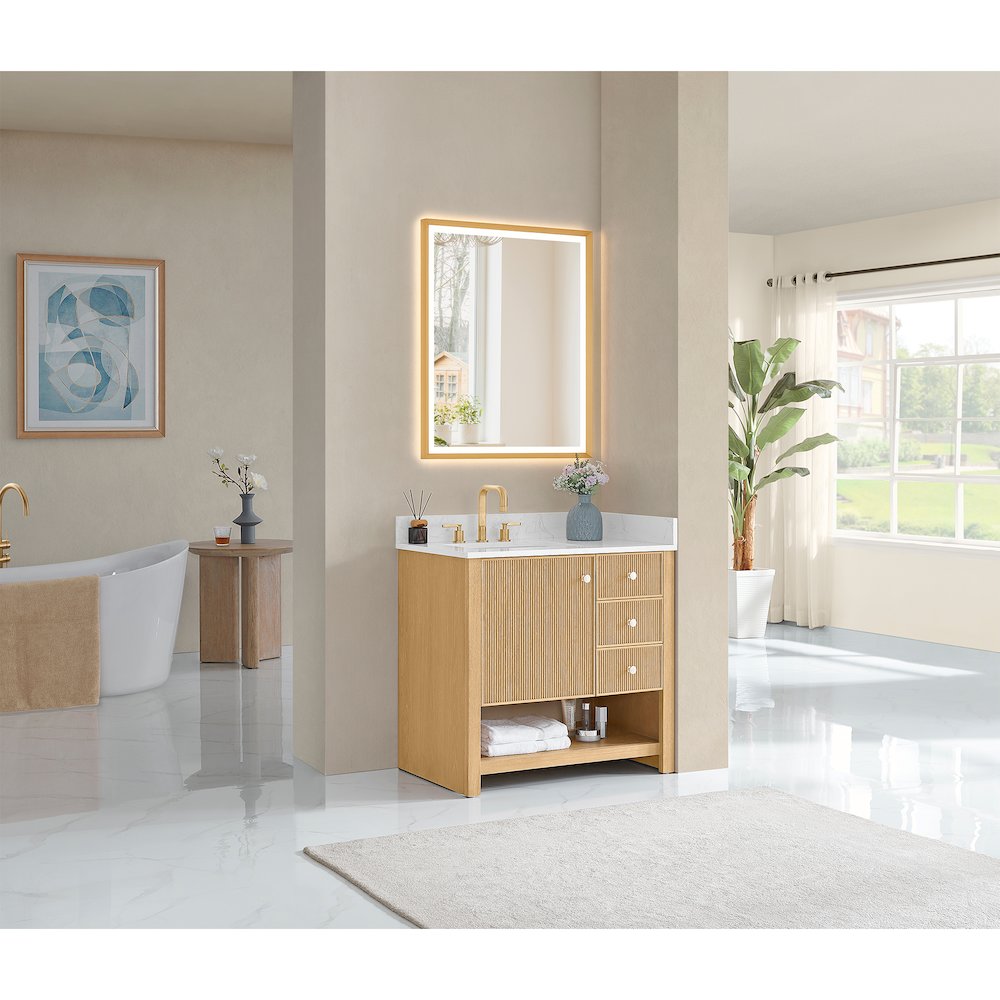36" Single Bathroom Vanity in White Oak with Engineered Stone Countertop