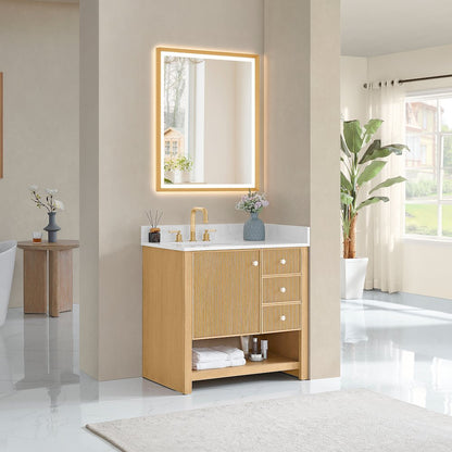 36" Single Bathroom Vanity in White Oak with Engineered Stone Countertop