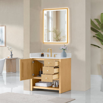 36" Single Bathroom Vanity in White Oak with Engineered Stone Countertop