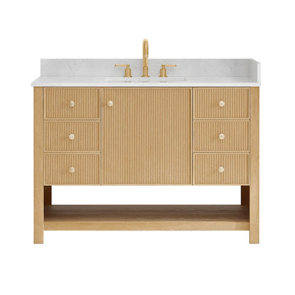 48" Single Bathroom Vanity in White Oak with Engineered Stone Countertop