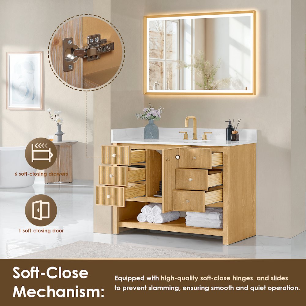 48" Single Bathroom Vanity in White Oak with Engineered Stone Countertop