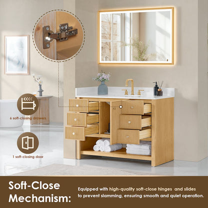 48" Single Bathroom Vanity in White Oak with Engineered Stone Countertop