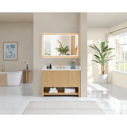 48" Single Bathroom Vanity in White Oak with Engineered Stone Countertop