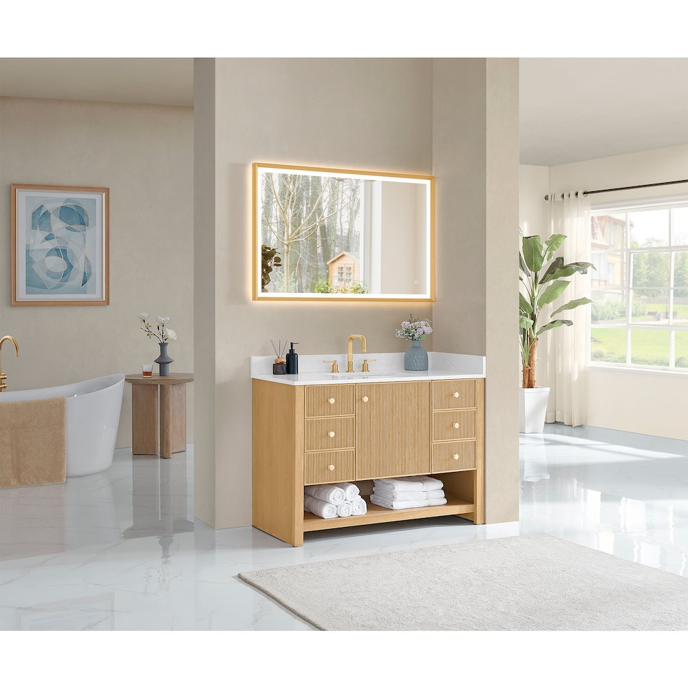 48" Single Bathroom Vanity in White Oak with Engineered Stone Countertop