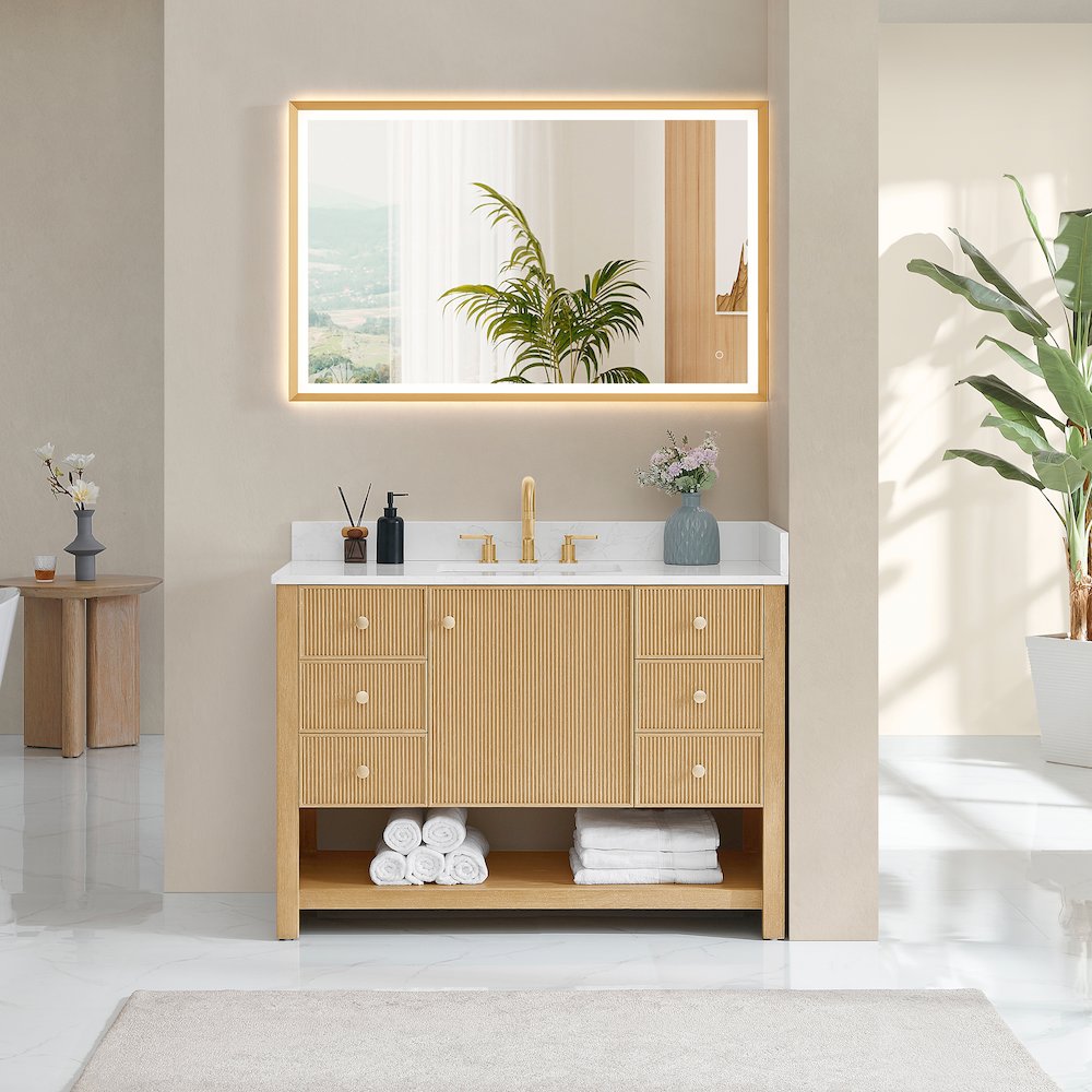 48" Single Bathroom Vanity in White Oak with Engineered Stone Countertop