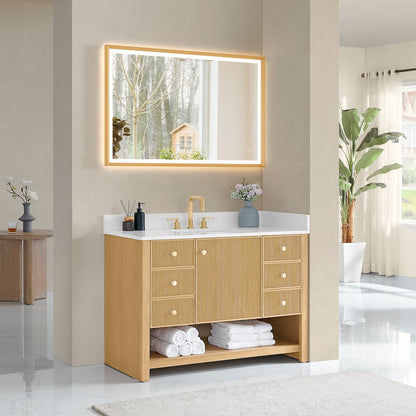 48" Single Bathroom Vanity in White Oak with Engineered Stone Countertop