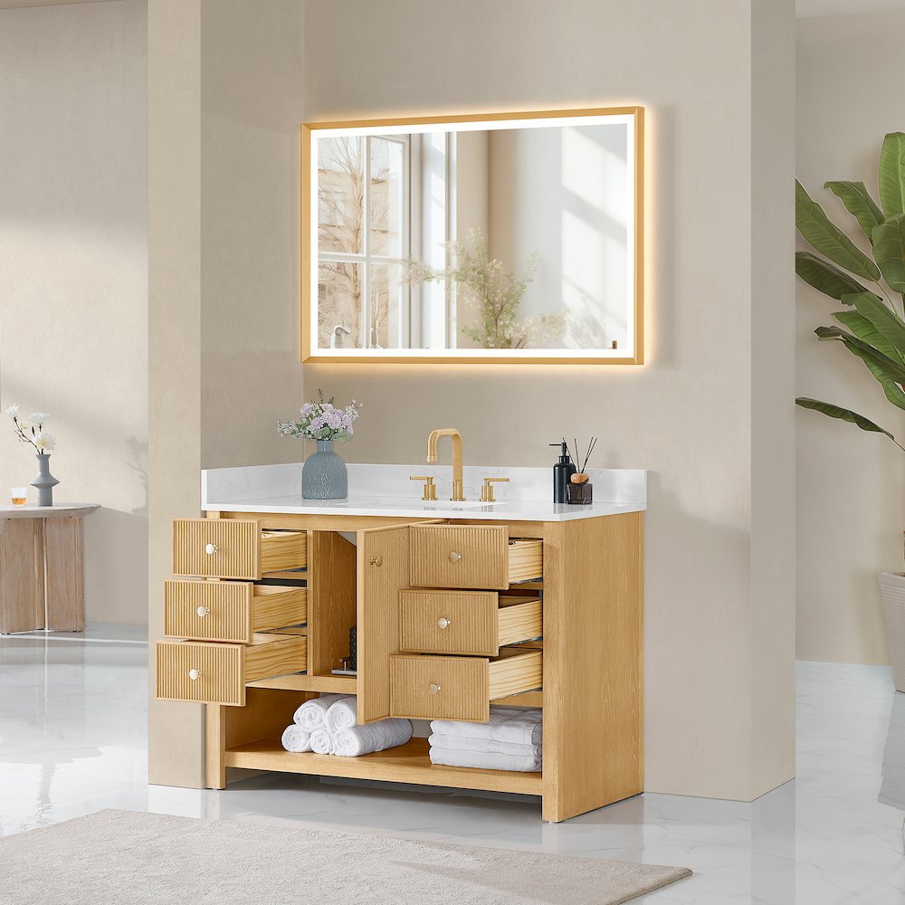 48" Single Bathroom Vanity in White Oak with Engineered Stone Countertop