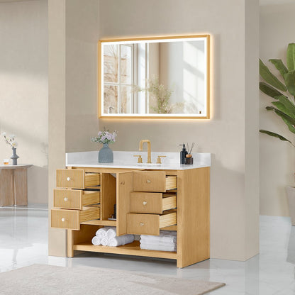 48" Single Bathroom Vanity in White Oak with Engineered Stone Countertop