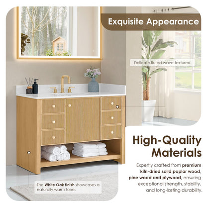 48" Single Bathroom Vanity in White Oak with Engineered Stone Countertop