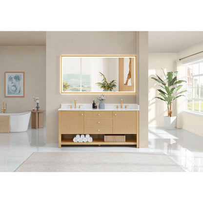 72" Double Bathroom Vanity in White Oak with Engineered Stone Countertop