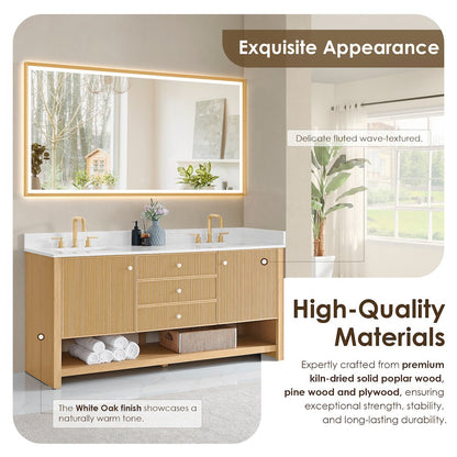72" Double Bathroom Vanity in White Oak with Engineered Stone Countertop