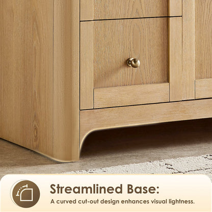 36"Single Bathroom Vanity in Brushed Oak,Grain White Engineered Stone Countertop