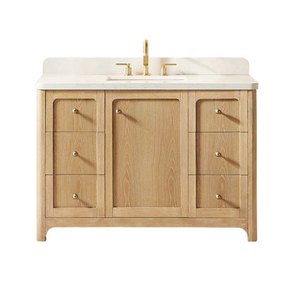 48"Single Bathroom Vanity in Brushed Oak,Grain White Engineered Stone Countertop