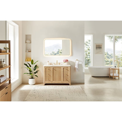 48"Single Bathroom Vanity in Brushed Oak,Grain White Engineered Stone Countertop