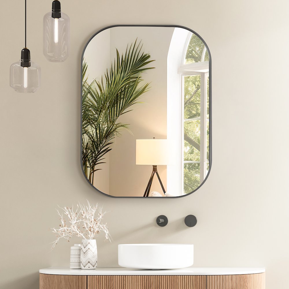 24x32" Rectangular Aluminum Framed in Gunmetal Modern Bathroom Wall Mirror