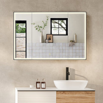 48"x32" Rectangular Bathroom Black Aluminum Mirror Medicine Cabinet