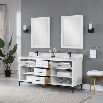 72" Double Bathroom Vanity Set in White with Mirror