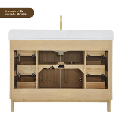 Single Bathroom Vanity in Washing Light Brown Grain White Engineered Stone