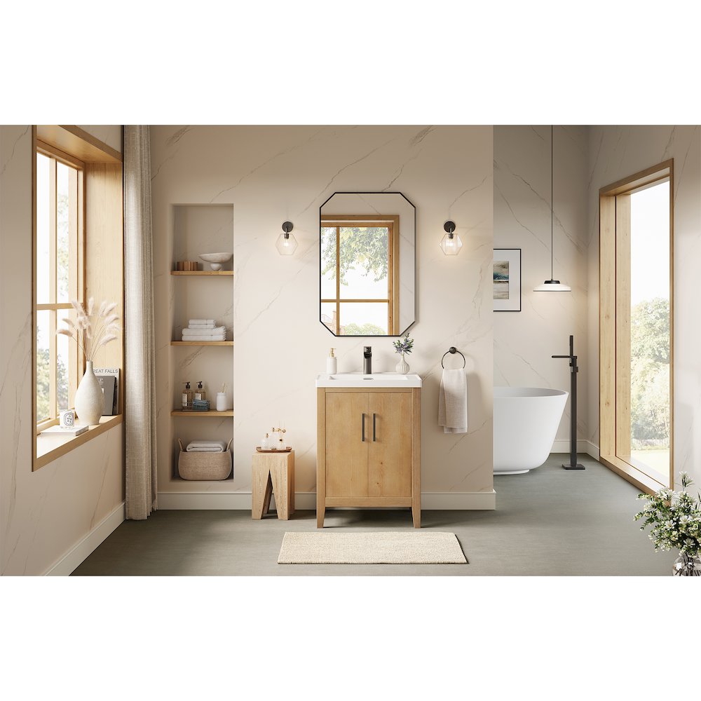 24"x36" Octagon Aluminum Framed in Matte Black Modern Bathroom Wall Mirror