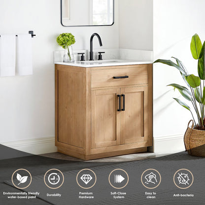 30" Single Bathroom Vanity in Light Brown with Grain White