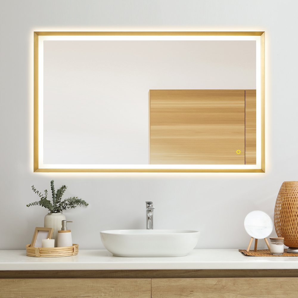 48"x30" Rectangular Wall Mirror in Brushed Gold Aluminum Framed