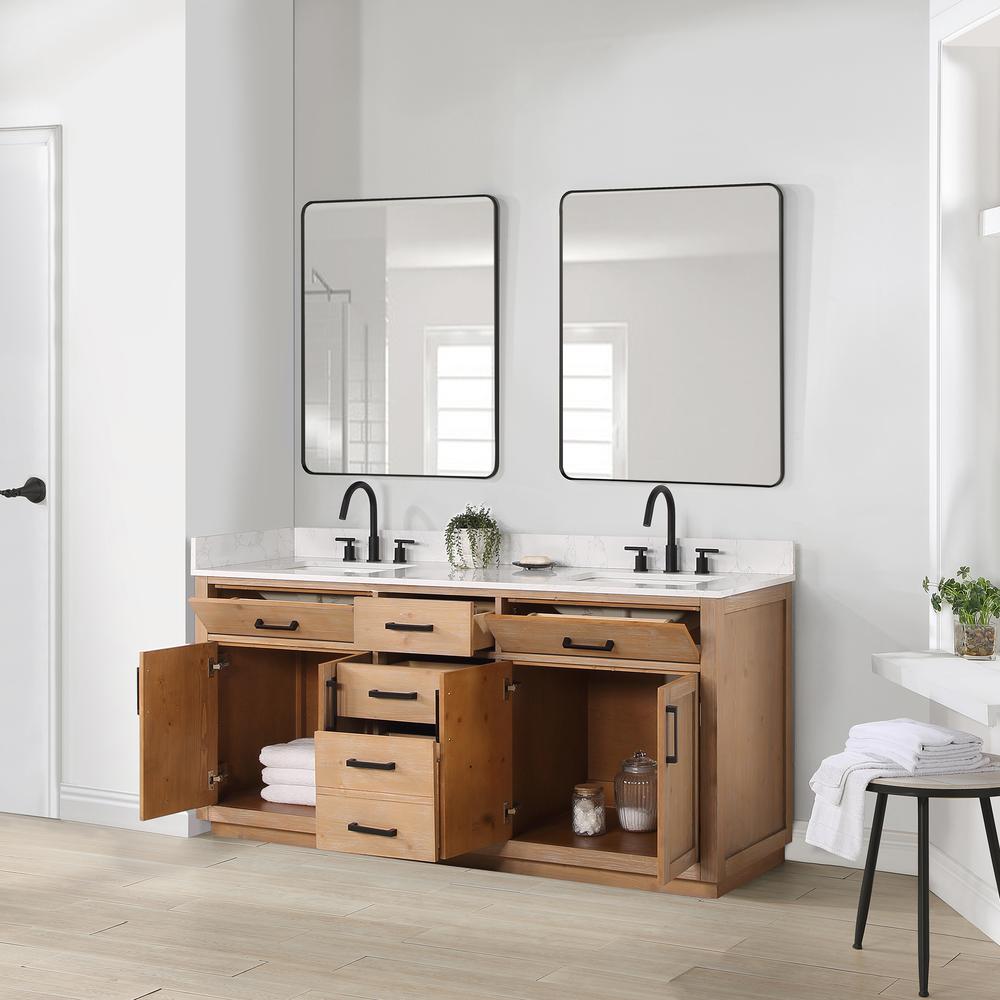 72" Double Bathroom Vanity in Light Brown with Mirror