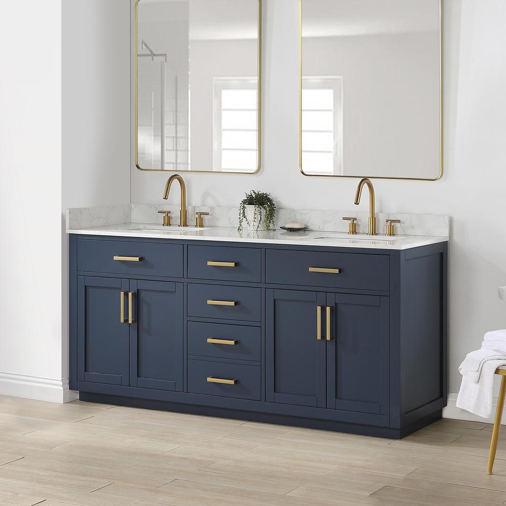 72" Double Bathroom Vanity in Royal Blue without Mirror