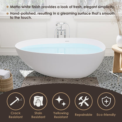 59" x 31" Solid Surface Soaking Bathtub and Integrated Overflow