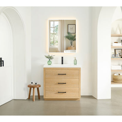 36" Single Bathroom Vanity in White Oak with White Artificial Drop-in Sink