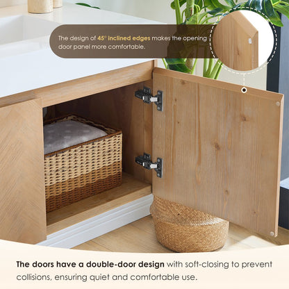 Single Bathroom Vanity in Light Brown White Artificial Drop-in Sink