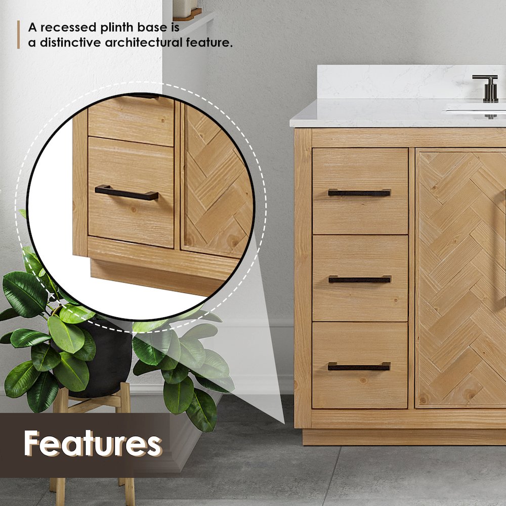 Bellavia 48" Single Bathroom Vanity Grain White Engineered Stone Countertop