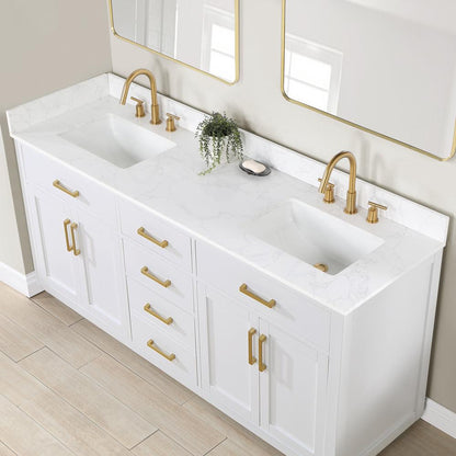 72" Double Bathroom Vanity in White with Mirror