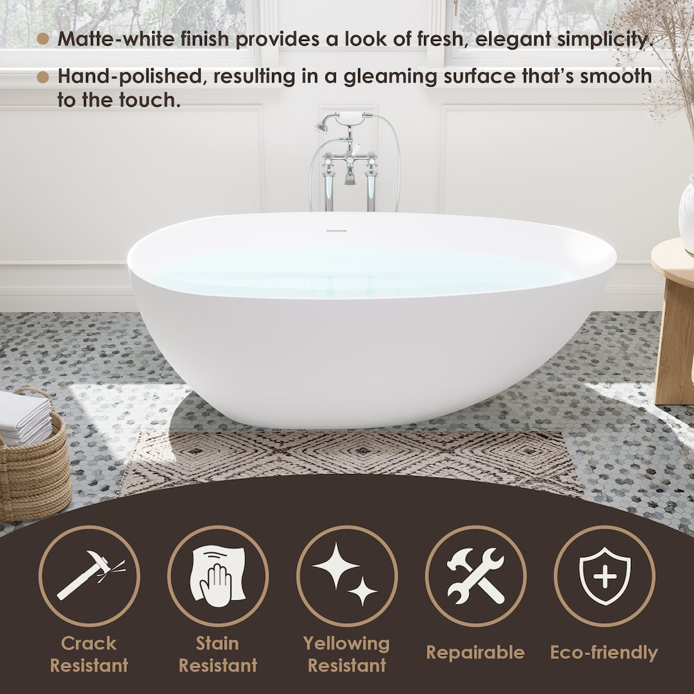 67" x 34" Solid Surface Soaking Bathtub and Integrated Overflow