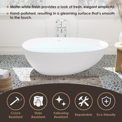 67" x 34" Solid Surface Soaking Bathtub and Integrated Overflow