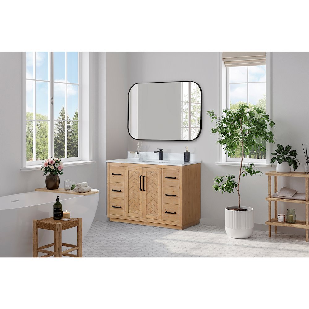48x30" Rectangular Aluminum Framed in Matte Black Modern Bathroom Wall Mirror