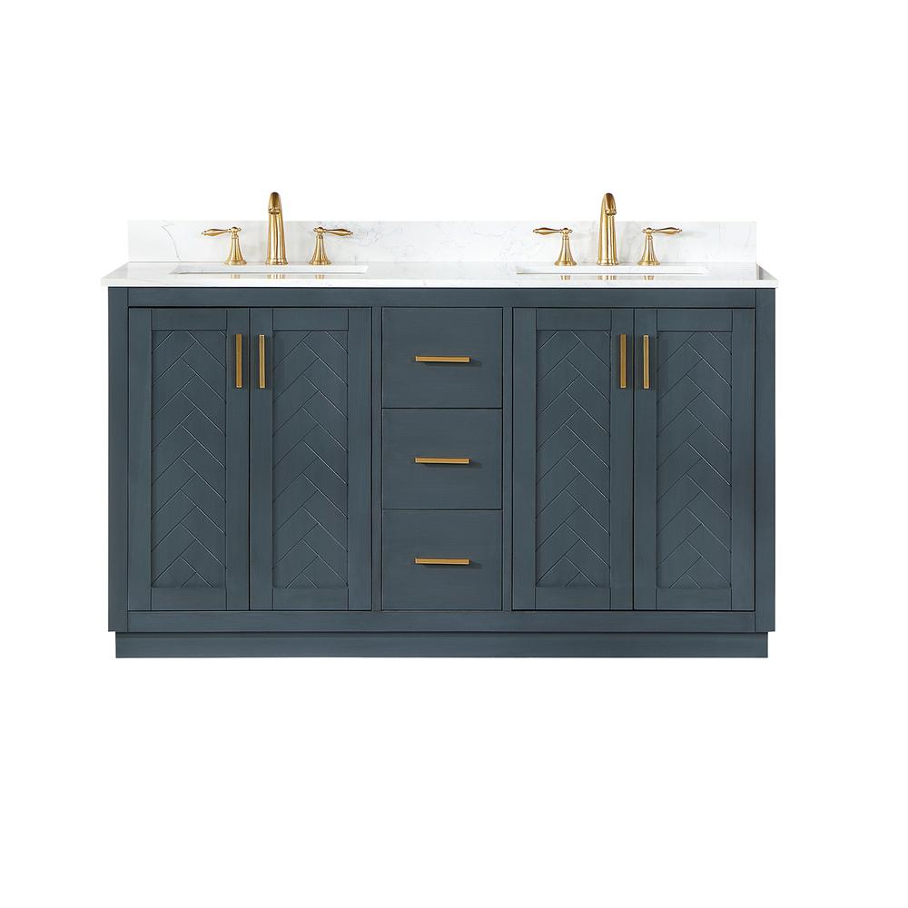 60" Double Bathroom Vanity Set in Classic Blue without Mirror
