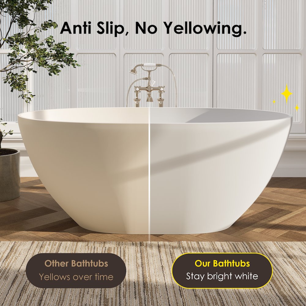 55" x 30" Solid Surface Soaking Bathtub and Integrated Overflow