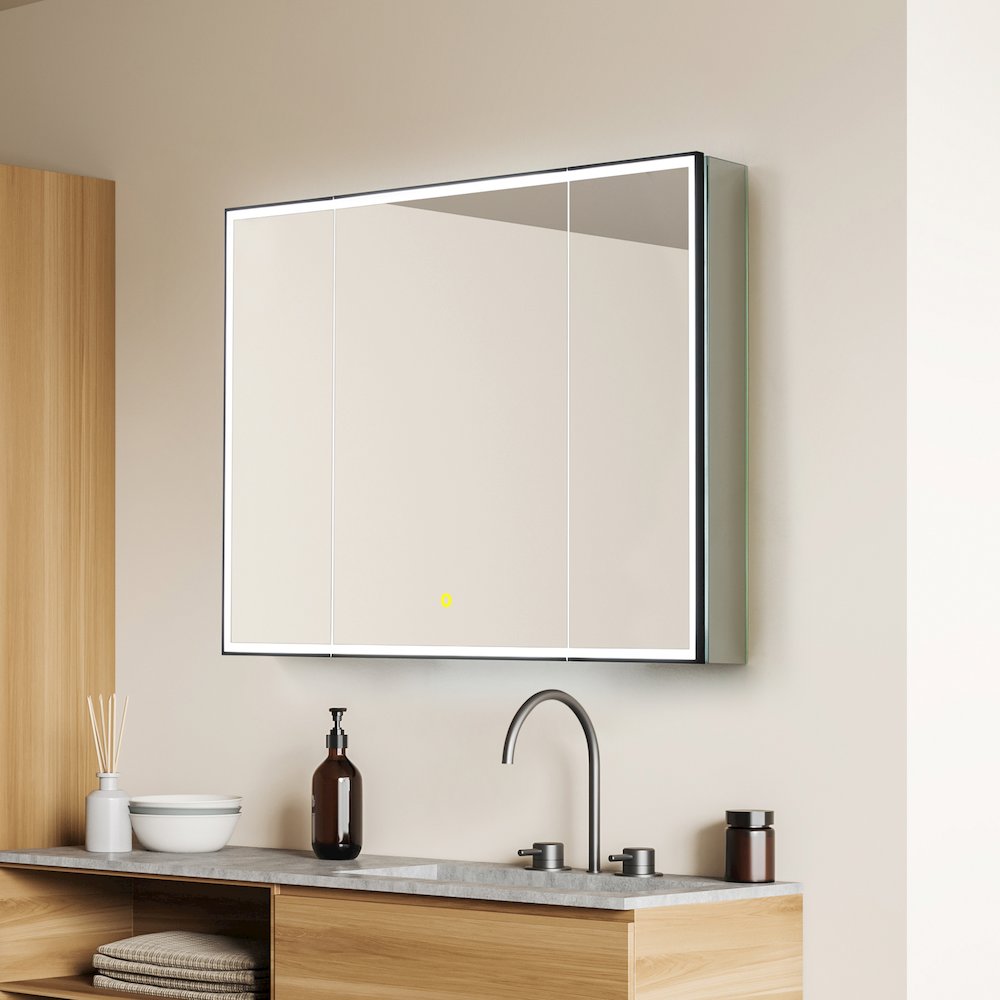 48"x32" Rectangular Bathroom Black Aluminum Mirror Medicine Cabinet