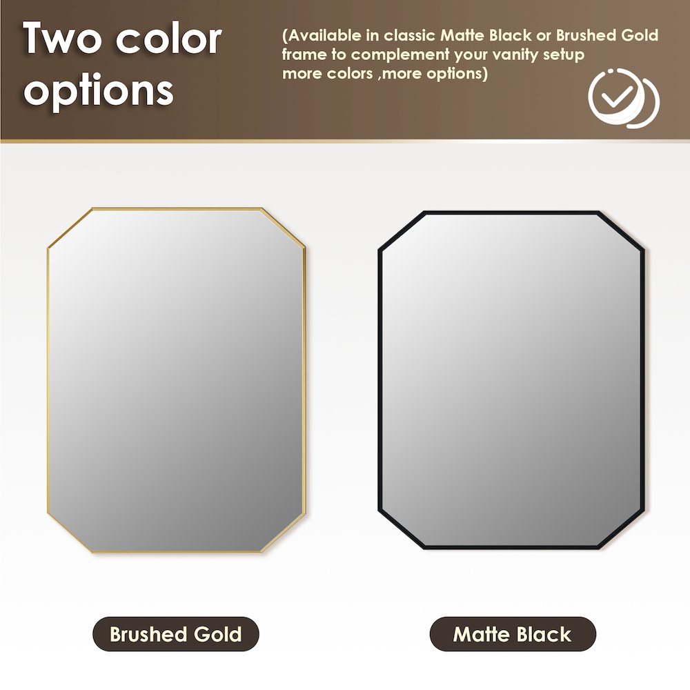 36"x30" Octagon Aluminum Framed in Matte Black Modern Bathroom Wall Mirror
