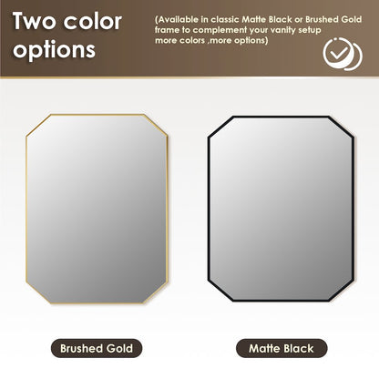 36"x30" Octagon Aluminum Framed in Matte Black Modern Bathroom Wall Mirror