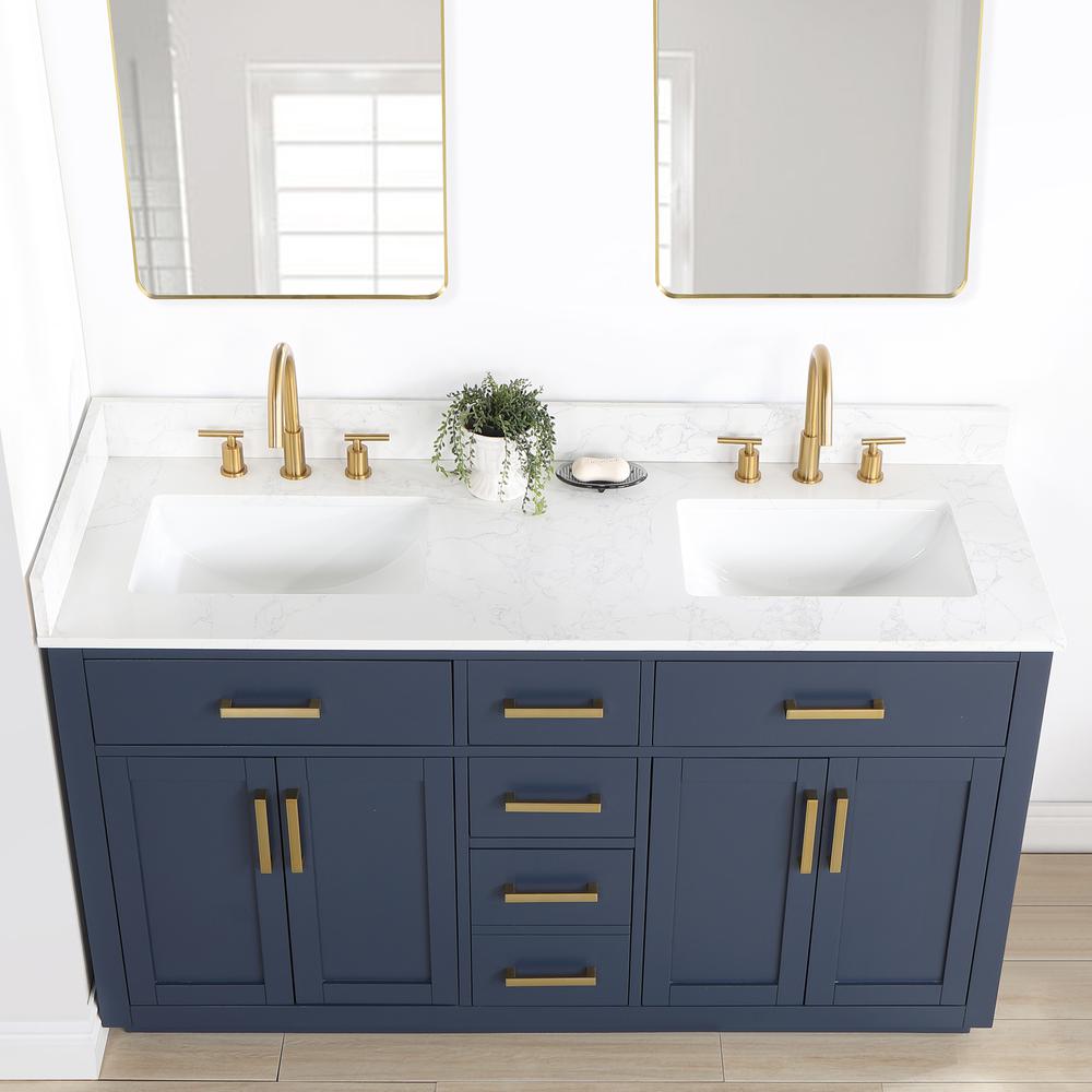 60" Double Bathroom Vanity in Royal Blue with Mirror