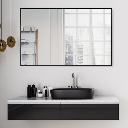 Sassi 48" Rectangle Bathroom/Vanity Matt Black Aluminum Framed Wall Mirror