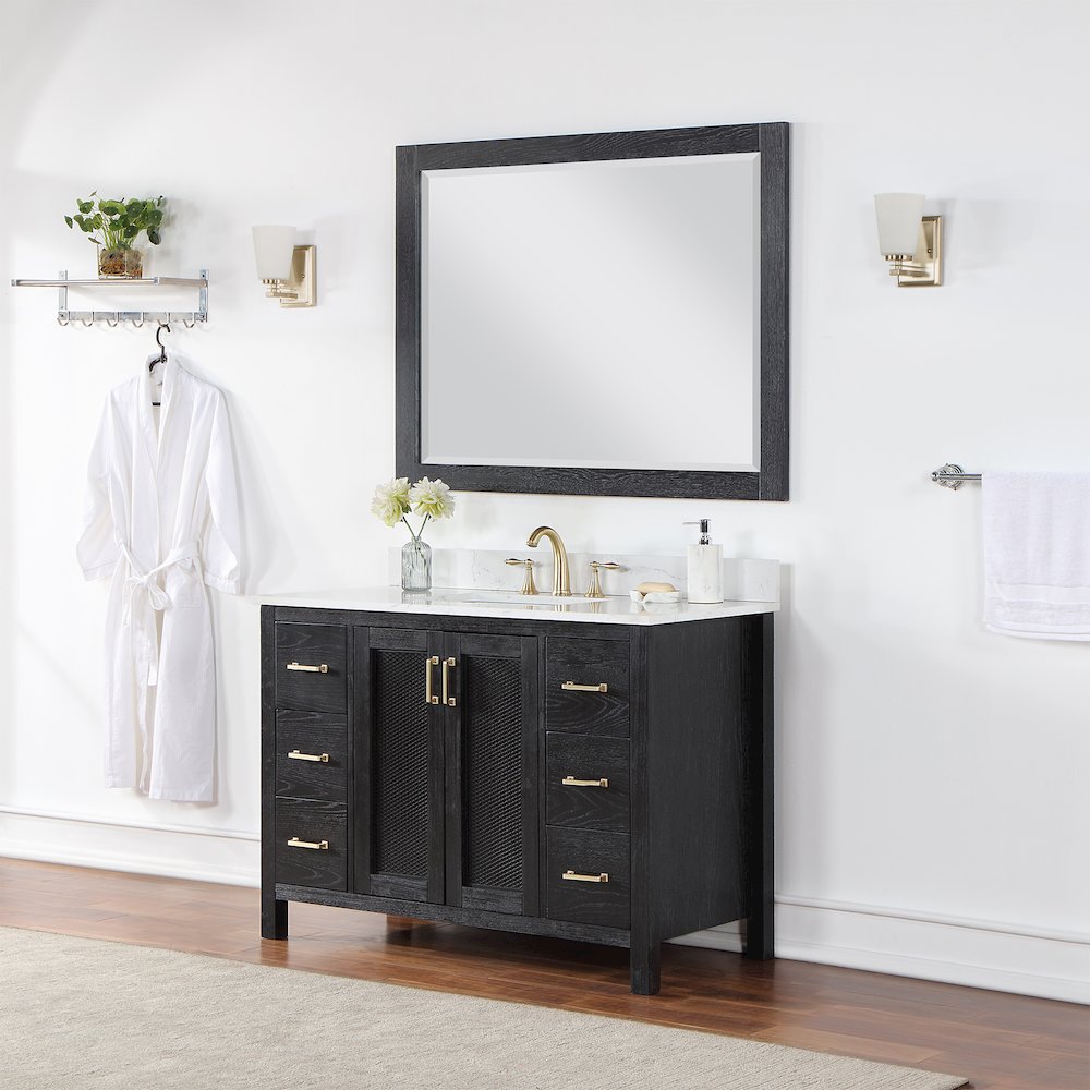 48" Rectangular Bathroom Wood Framed Wall Mirror in Black Oak