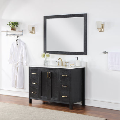 48" Rectangular Bathroom Wood Framed Wall Mirror in Black Oak