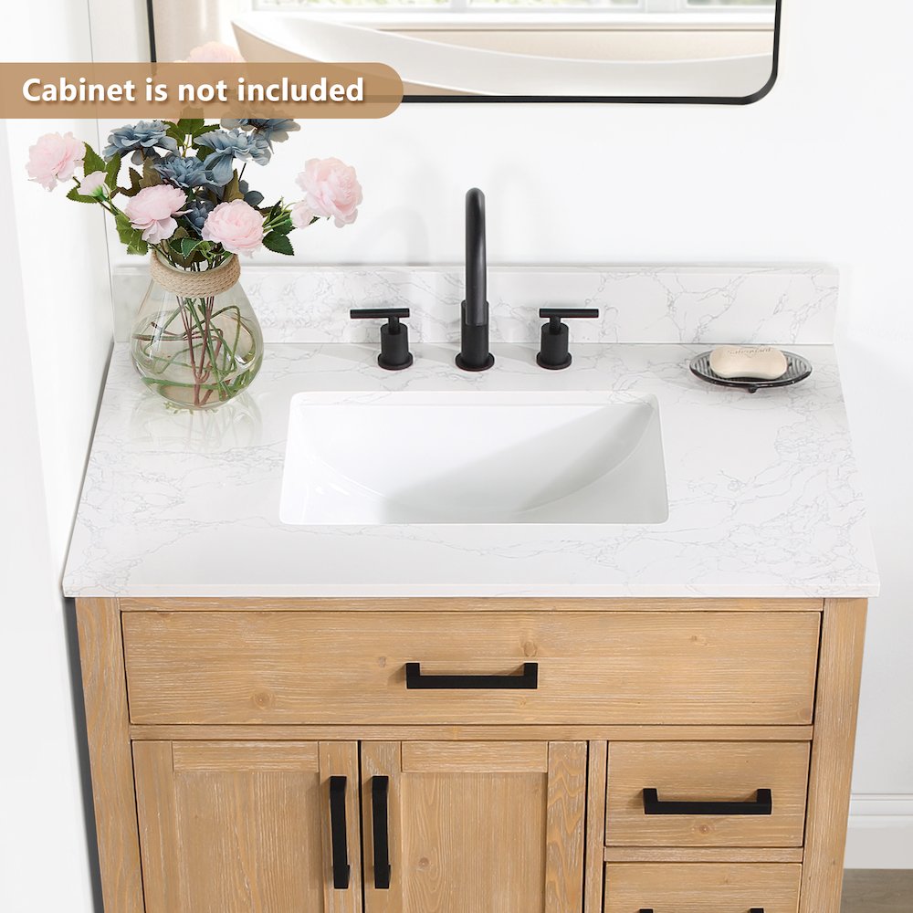 Ceres 37. in Engineered Stone Vanity Top in Grain White with Single White Sink