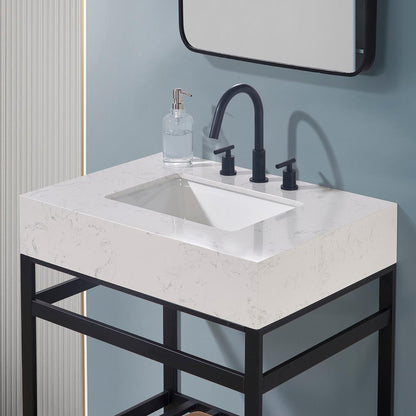 30. in Composite Stone Vanity Top in Aosta White Apron with White Sink