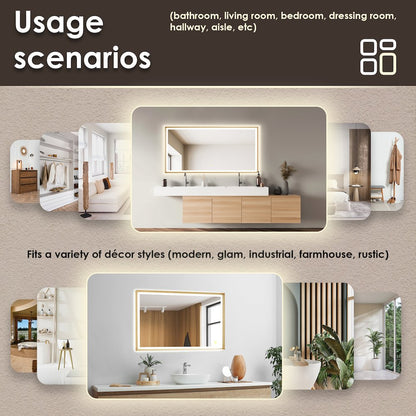 60"x30" Rectangular Wall Mirror in Brushed Gold Aluminum Framed