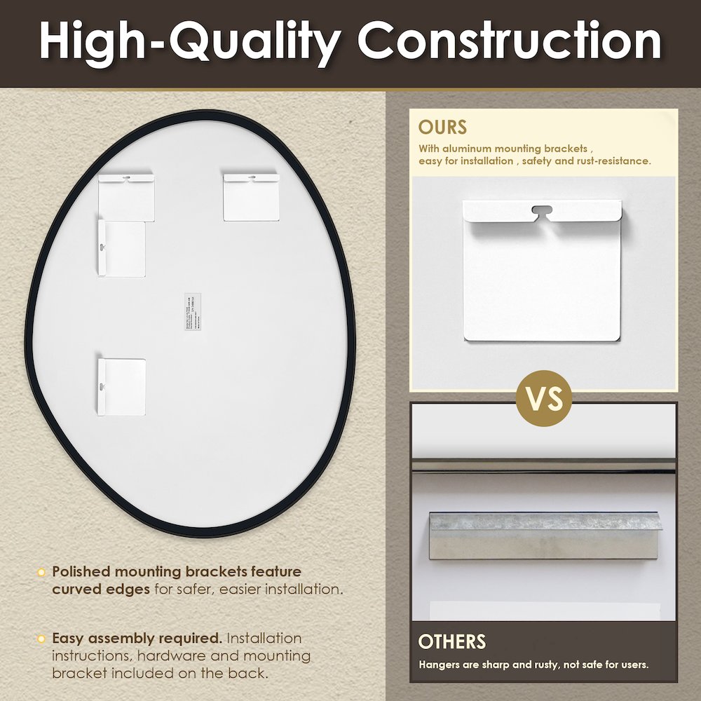 28"x36" Irregular Aluminum Framed in Matte Black Modern Bathroom Wall Mirror