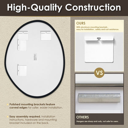28"x36" Irregular Aluminum Framed in Matte Black Modern Bathroom Wall Mirror