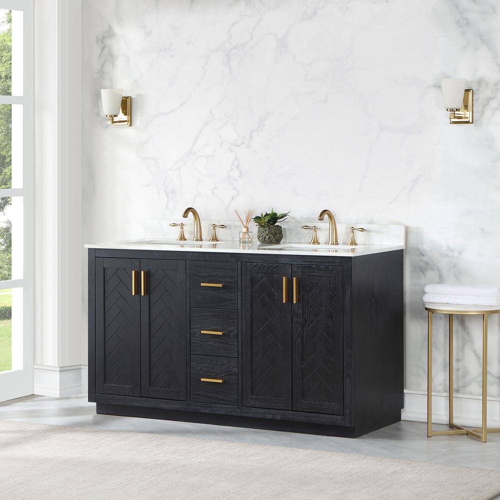 60" Double Bathroom Vanity Set in Black Oak without Mirror